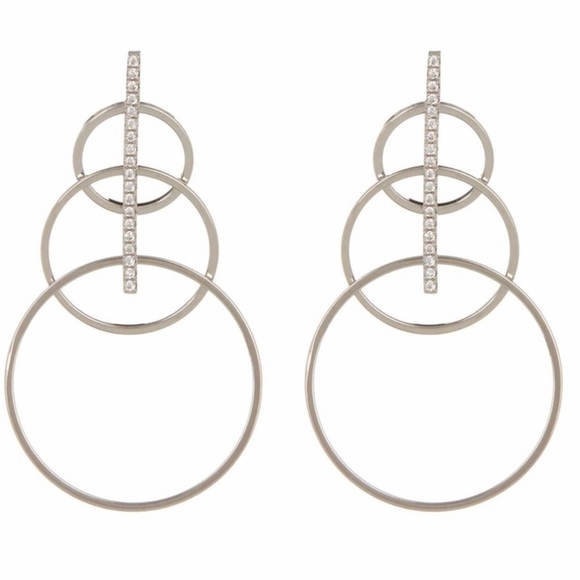 EXCLUSIVE DROP EARRINGS CZ TRIPLE ROS PAVE SILVER - Picture 2 of 4